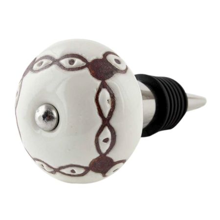 Cream Etched Chain Design Ceramic Wine Bottle Stopper